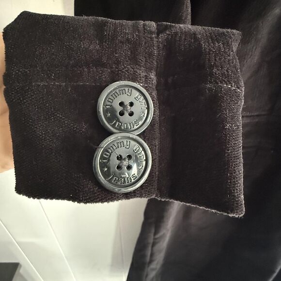 Tommy Jeans Coat Womens Medium Black Corduroy Long Jacket Red Star Lining - Picture 9 of 13